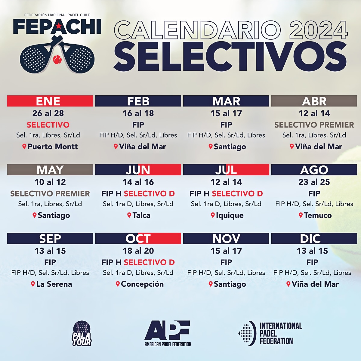 Calendario selectivos FEPACHI 2024